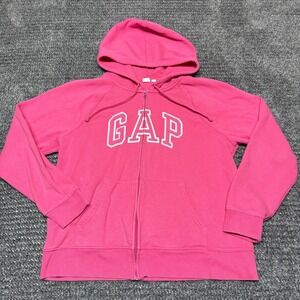 GAP Womens Full Zip Hoodie Sweatshirt Jacket L Pink Arch Logo Fleece